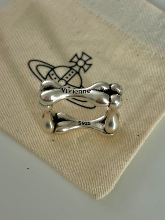 Vivienne Westwood Sterling Silver Bone Ring S925 Square Band Vintage - Size us 8