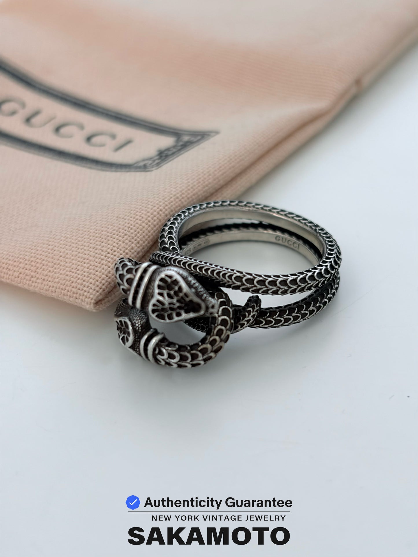 Auth GUCCI Ring Garden Double Snake Size US9 925 Sterling Silver