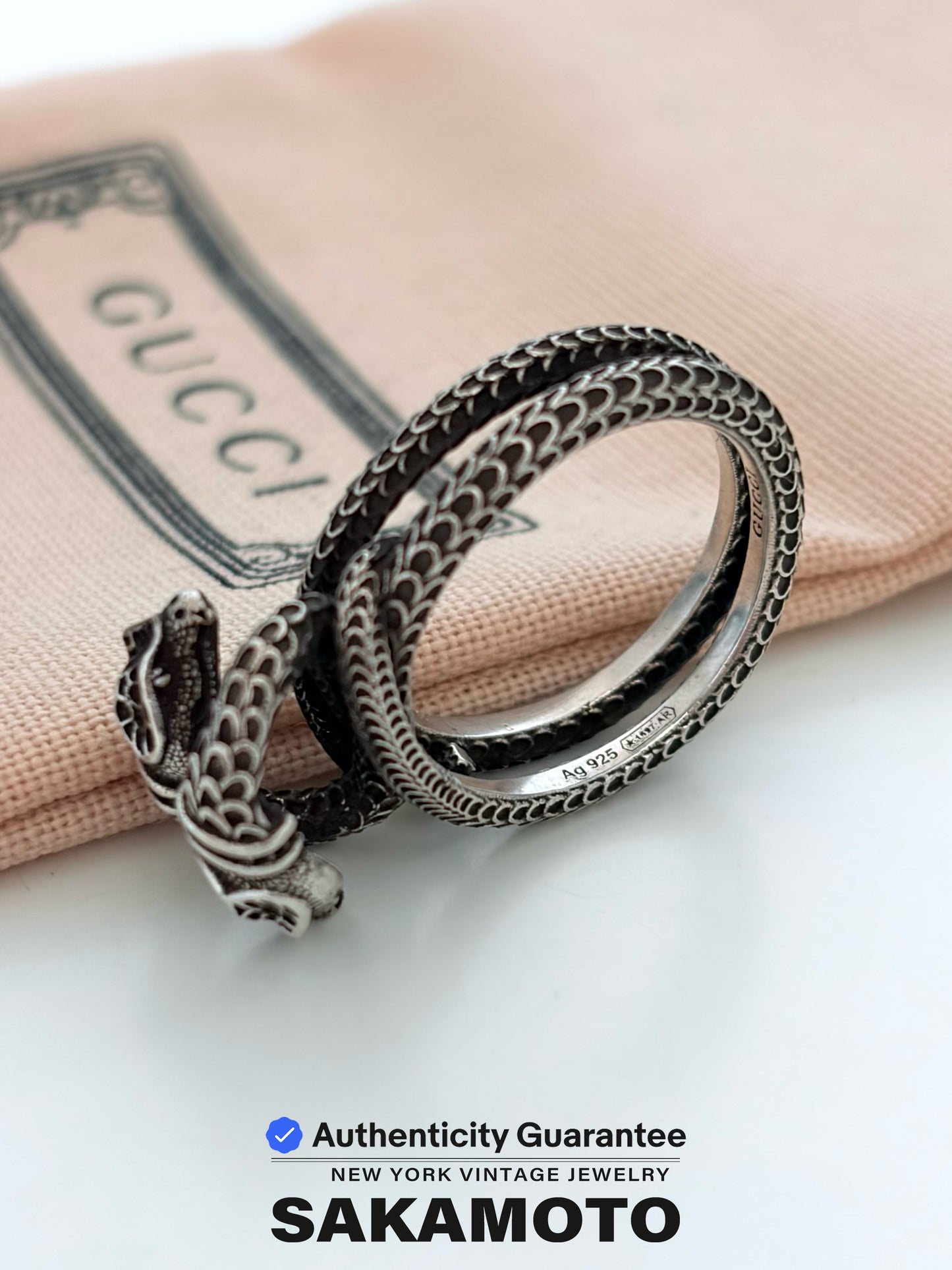Auth GUCCI Ring Garden Double Snake Size US9 925 Sterling Silver
