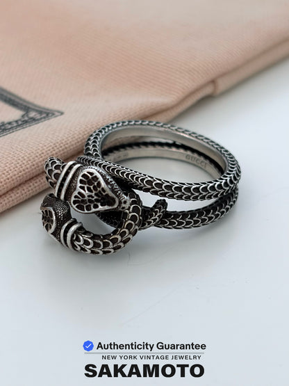 Auth GUCCI Ring Garden Double Snake Size US9 925 Sterling Silver