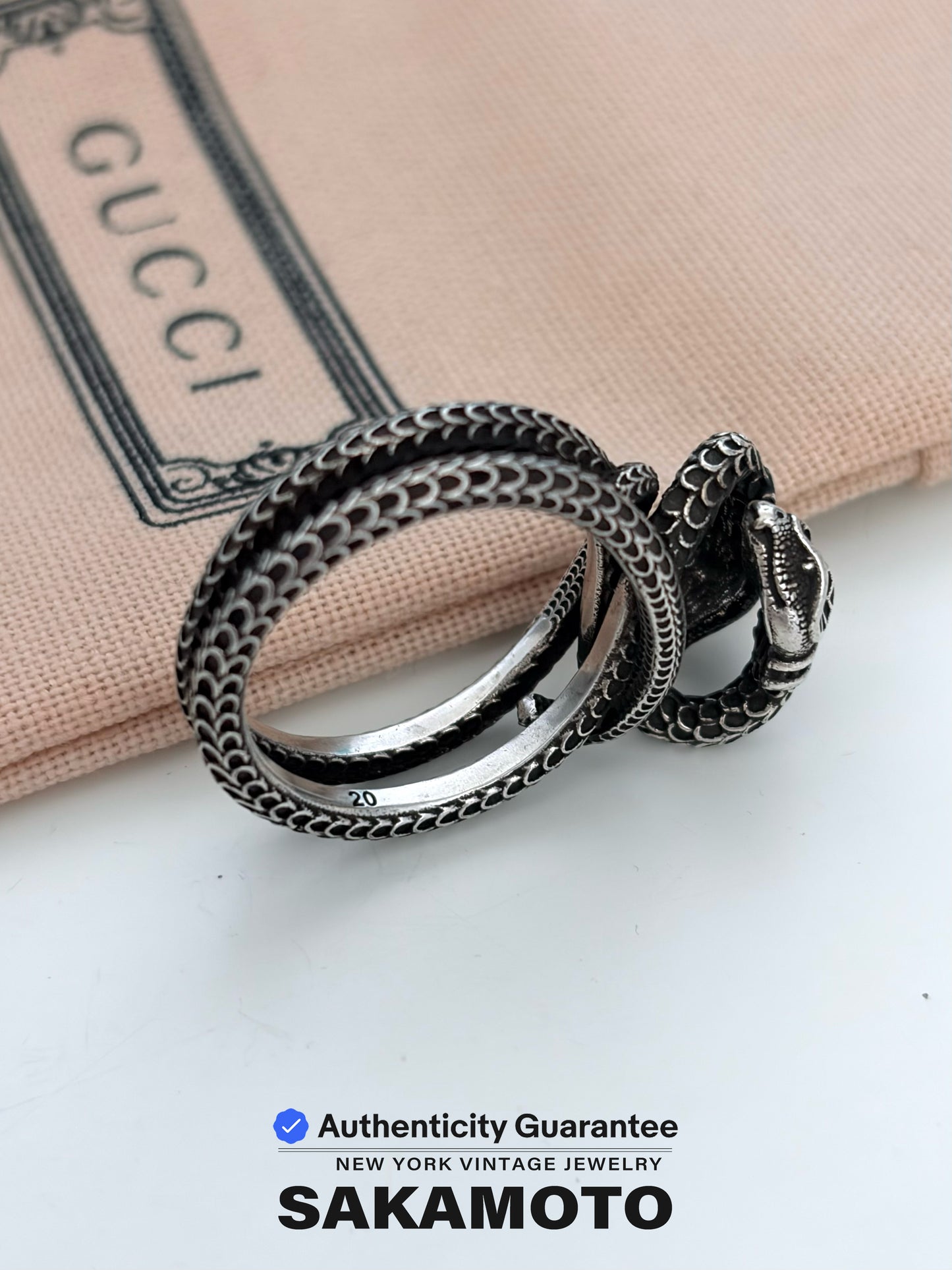 Auth GUCCI Ring Garden Double Snake Size US9 925 Sterling Silver