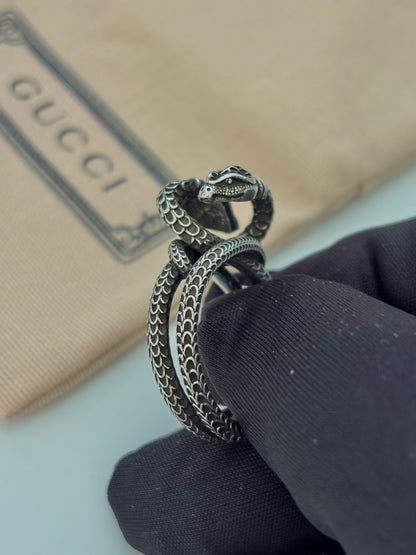Auth GUCCI Ring Garden Double Snake Size US9 925 Sterling Silver