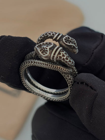 Auth GUCCI Ring Garden Double Snake Size US9 925 Sterling Silver