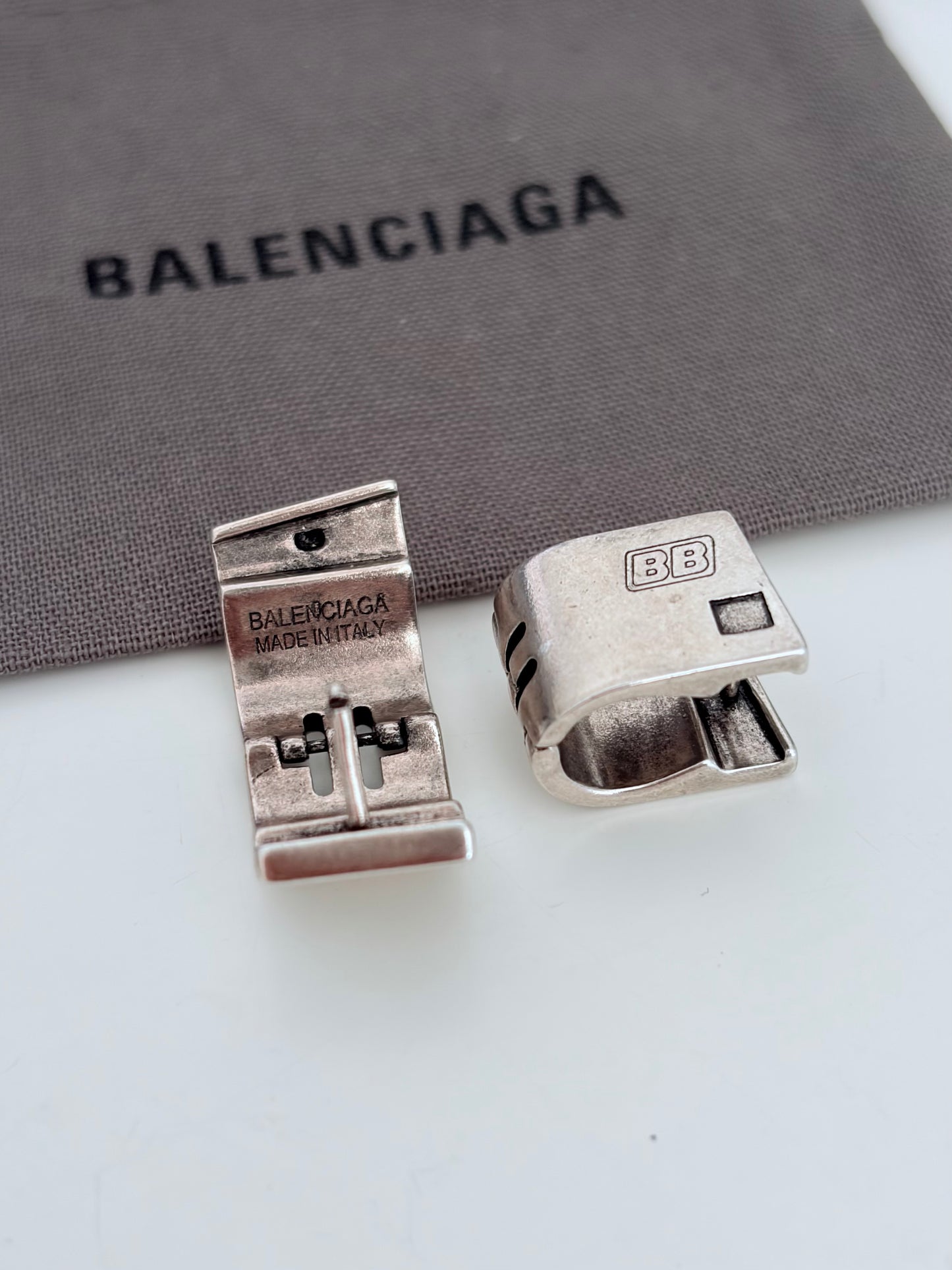 Balenciaga Silver Tone Hoop Earrings