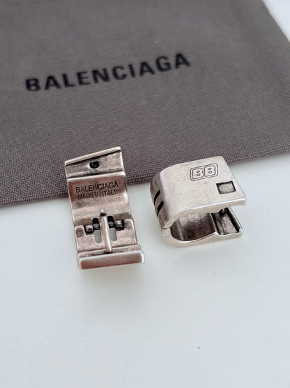 Balenciaga Silver Tone Hoop Earrings