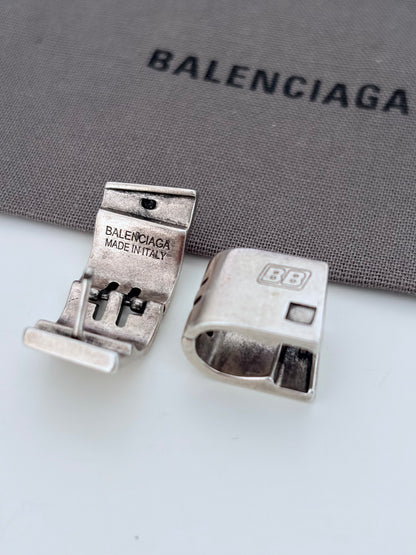 Balenciaga Silver Tone Hoop Earrings