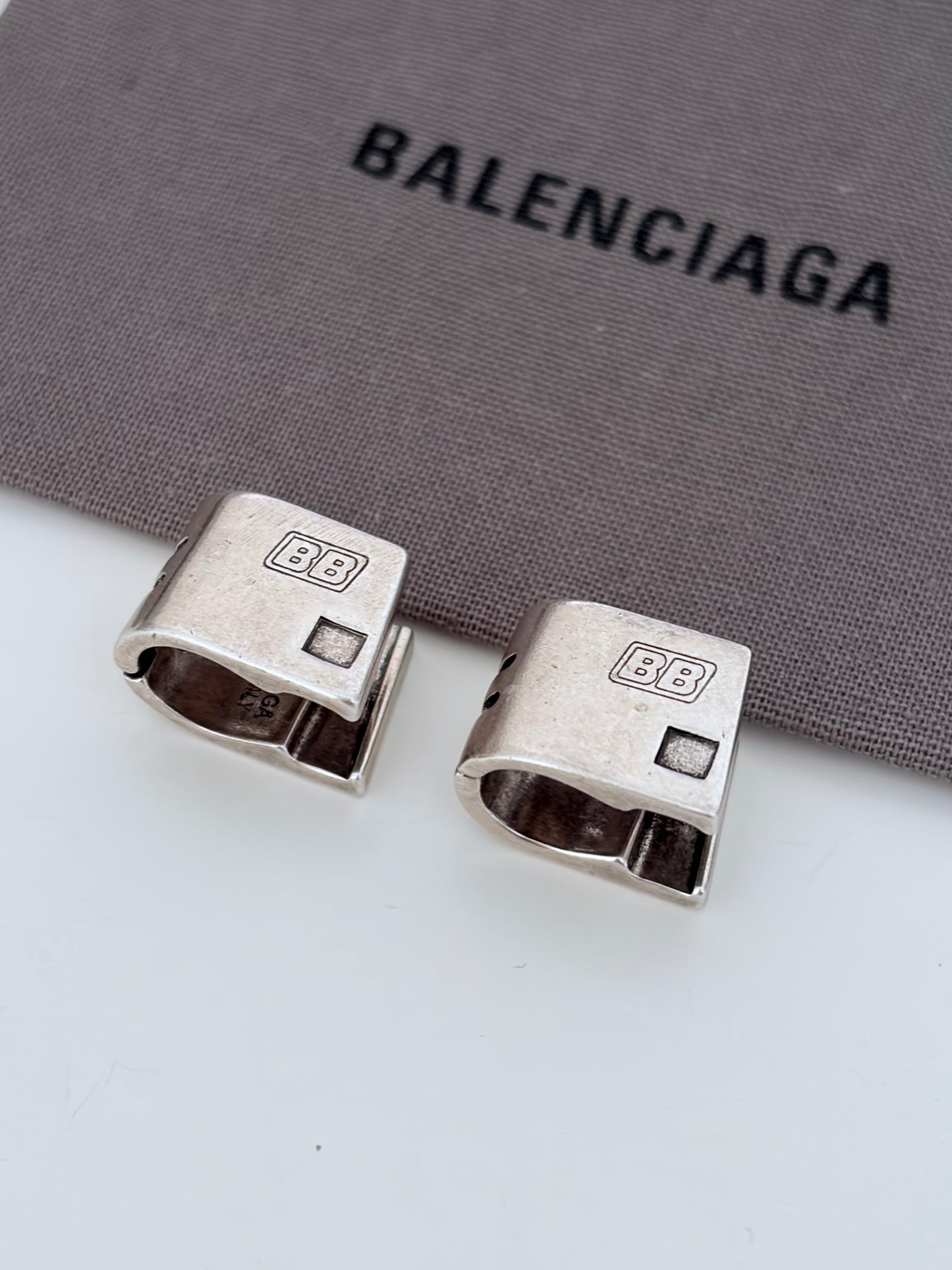 Balenciaga Silver Tone Hoop Earrings