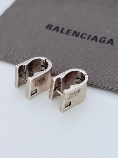 Balenciaga Silver Tone Hoop Earrings