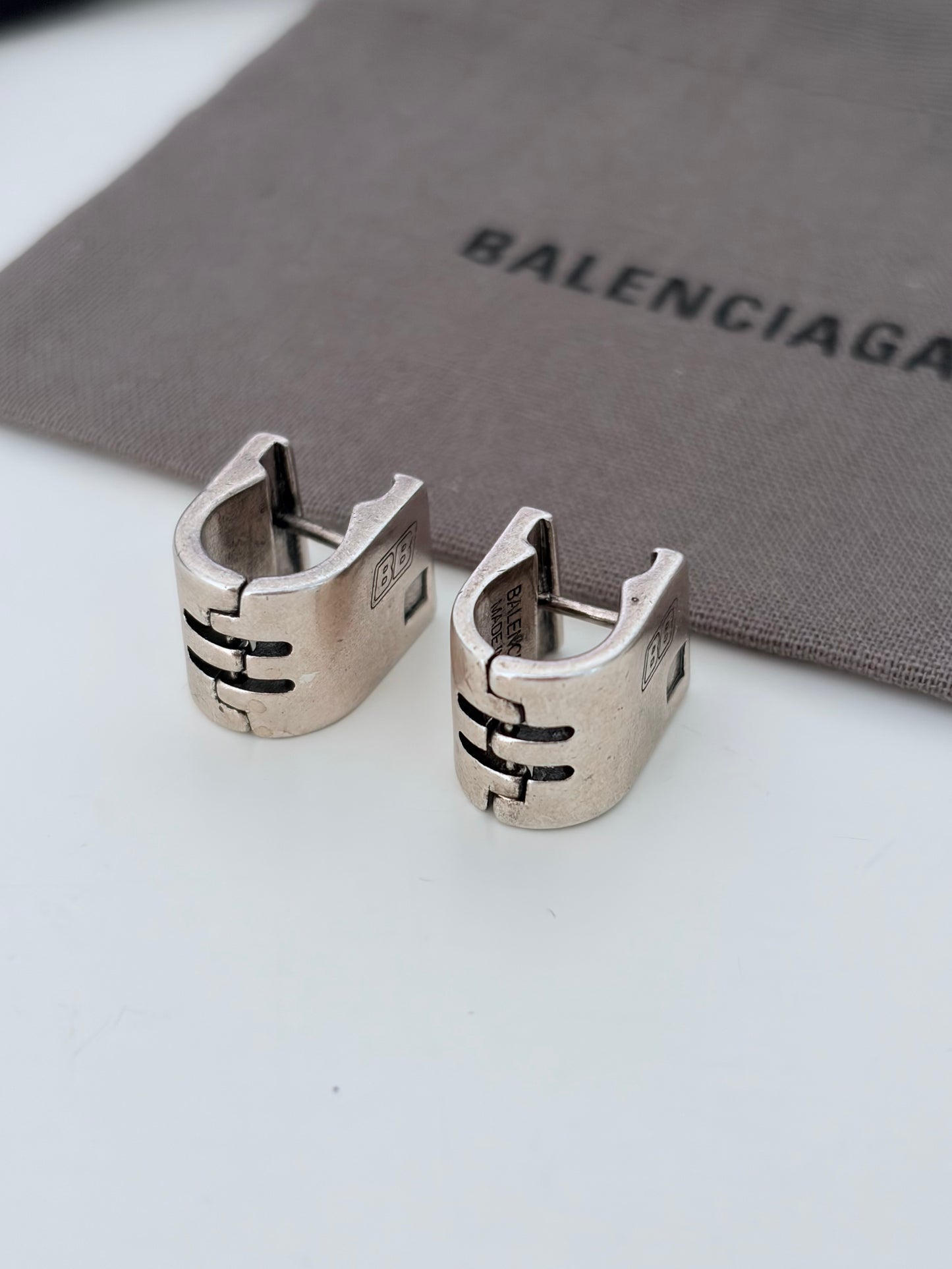 Balenciaga Silver Tone Hoop Earrings