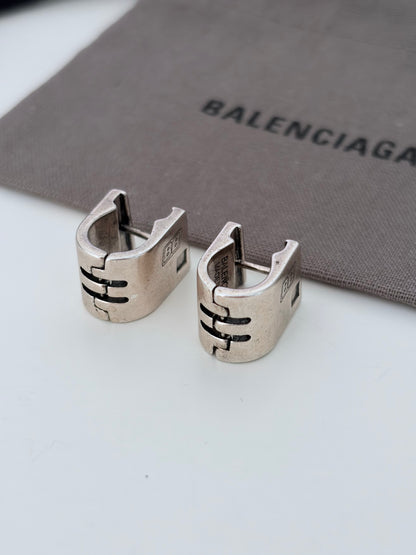 Balenciaga Silver Tone Hoop Earrings