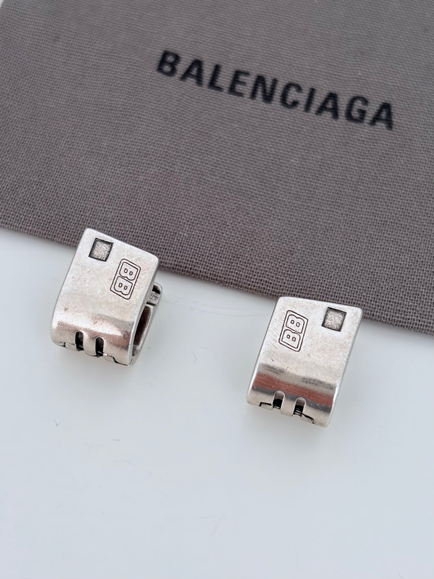 Balenciaga Silver Tone Hoop Earrings