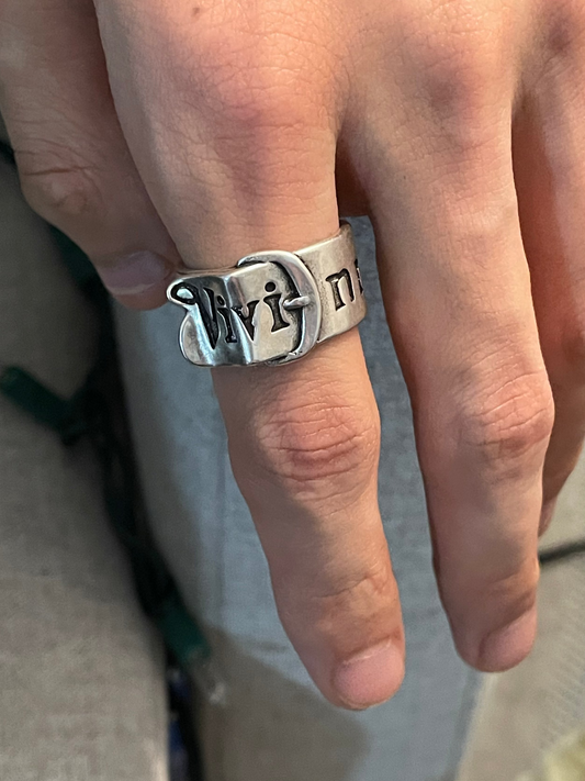 Vivienne Westwood Belt Logo Ring Silver Tone Wide Band Orb Punk US size 8
