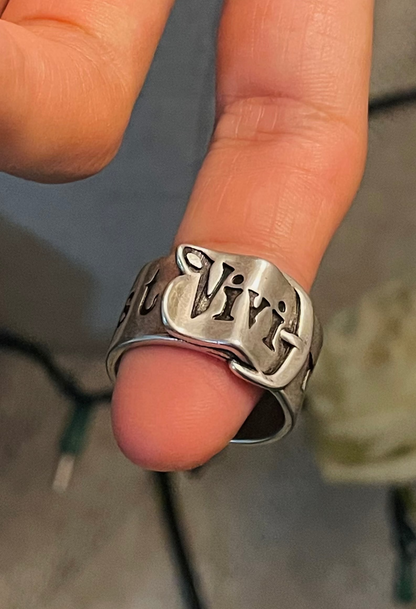 Vivienne Westwood Belt Logo Ring Silver Tone Wide Band Orb Punk US size 8