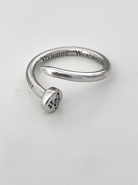 Vivienne Westwood Orb Nail Ring Silver Adjustable Punk Vintage Open Ring US8