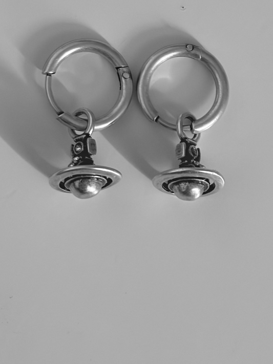 Vivienne Westwood Orb Drop Hoop Earrings Silver Tone Y2K