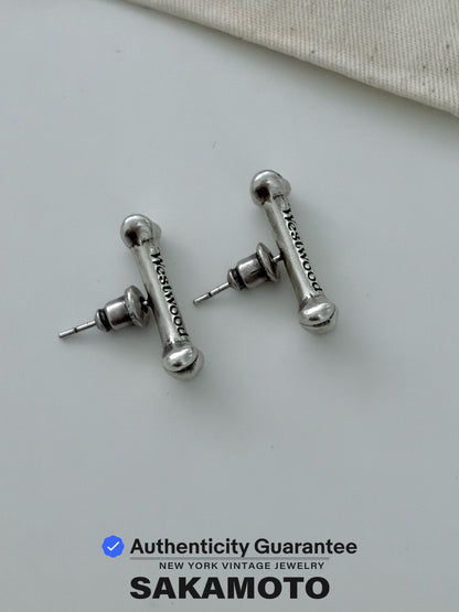 Vivienne Westwood 1990s Bone Stud Earrings Silver Tone Logo Vintage