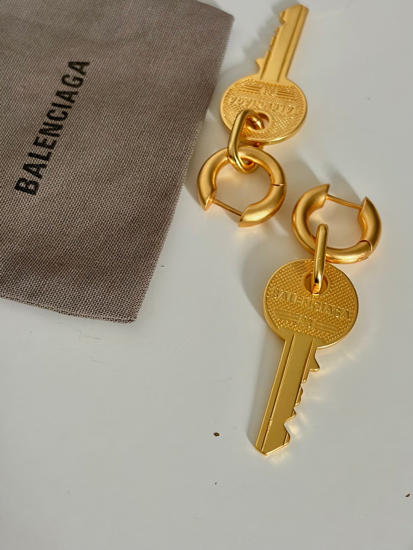 Balenciaga Key Drop Hoop Earrings