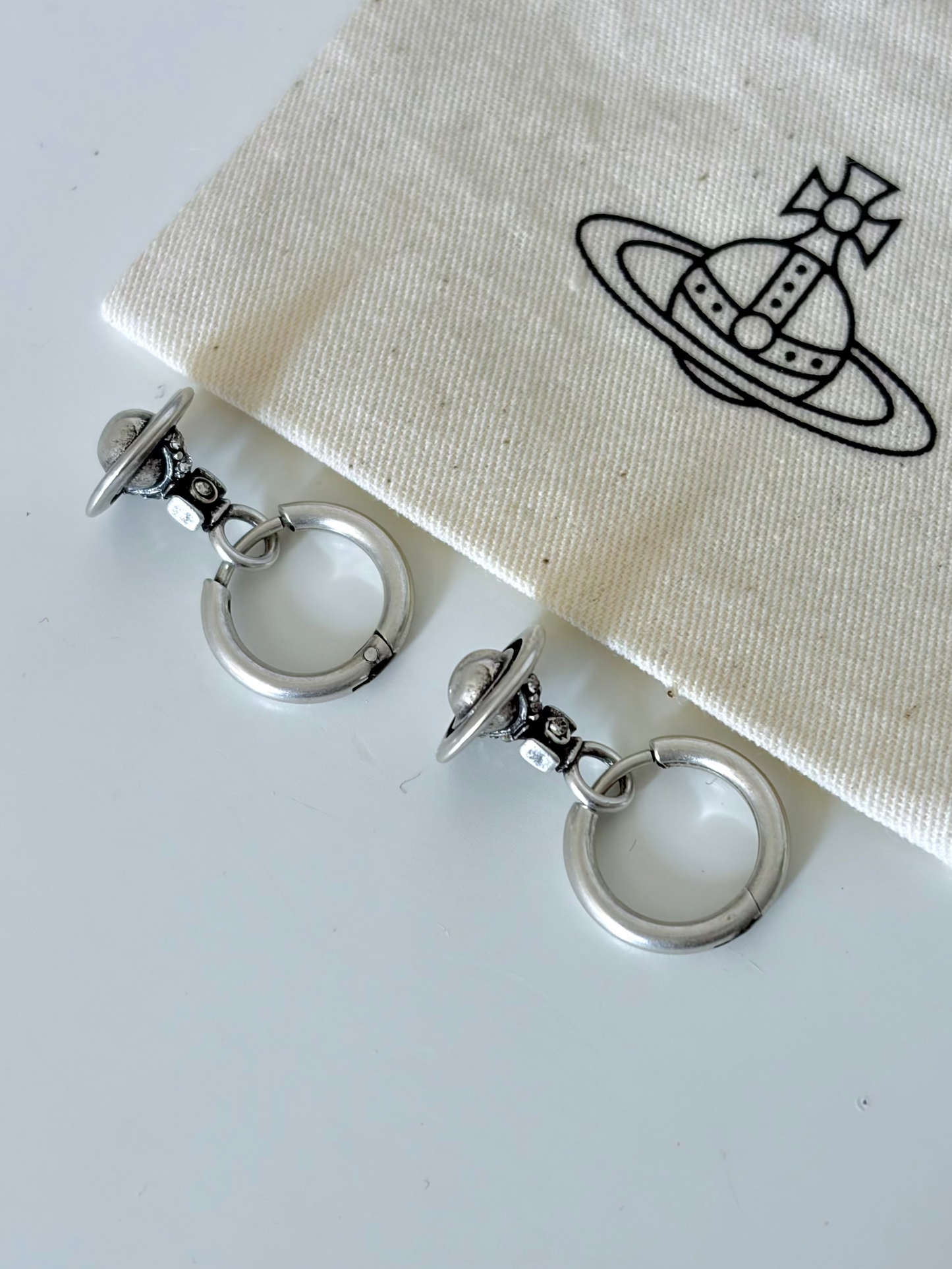 Vivienne Westwood Orb Drop Hoop Earrings Silver Tone Y2K