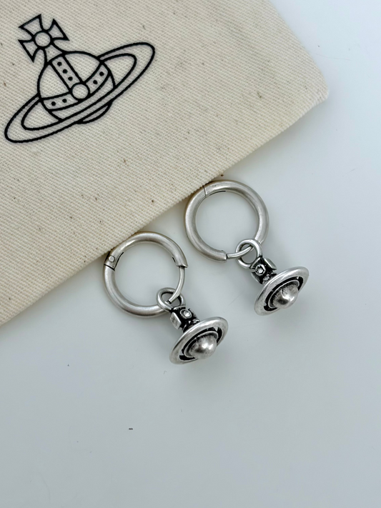 Vivienne Westwood Orb Drop Hoop Earrings Silver Tone Y2K