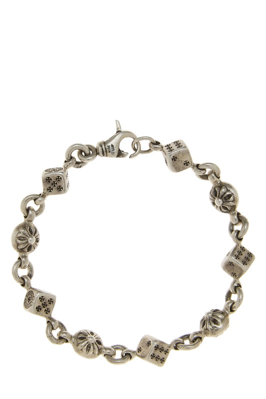 Chrome Hearts Sterling Silver Dice Cross Ball Bracelet