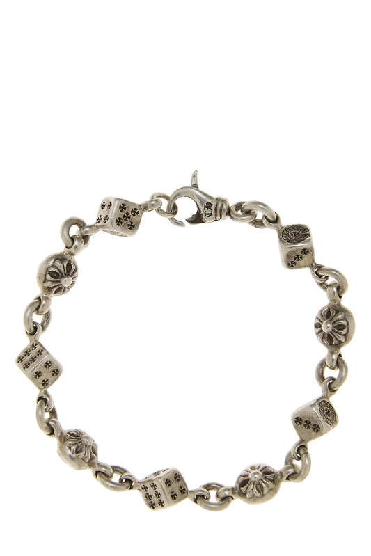 Chrome Hearts Sterling Silver Dice Cross Ball Bracelet